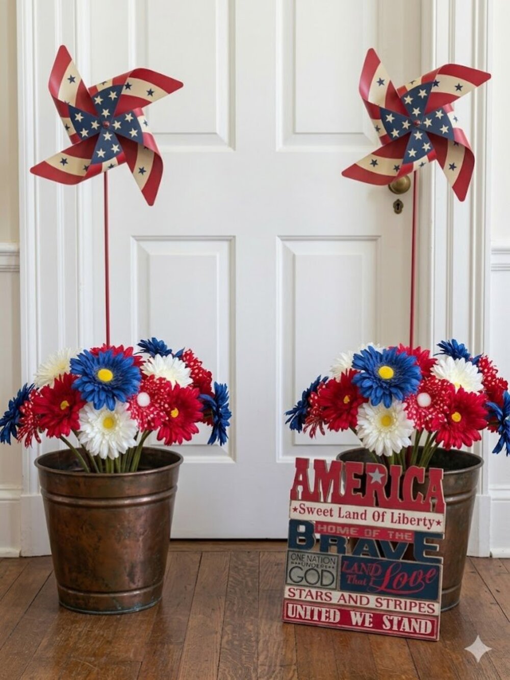 Rustic Americana Floral Bundle Vintage Style Pinwheels, Tall Daisies Patriotic